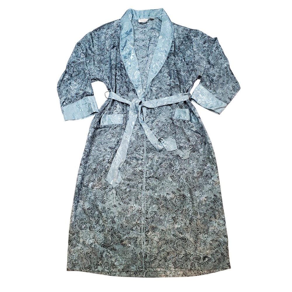 VTG Victoria's Secret Gold Label Blue Green Paisley Satin Robe & Shirt Set P/S